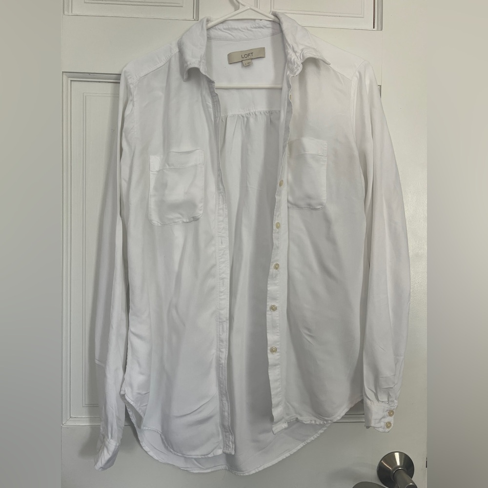 Loft Button Up Double Pocket Long Sleeve in White